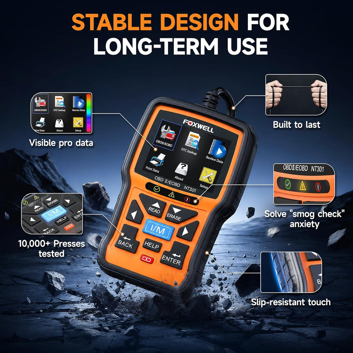 FOXWELL NT301 OBD2 Scanner Live Data Professional Mechanic OBDII Diagnostic Code Reader Tool for Check Engine Light