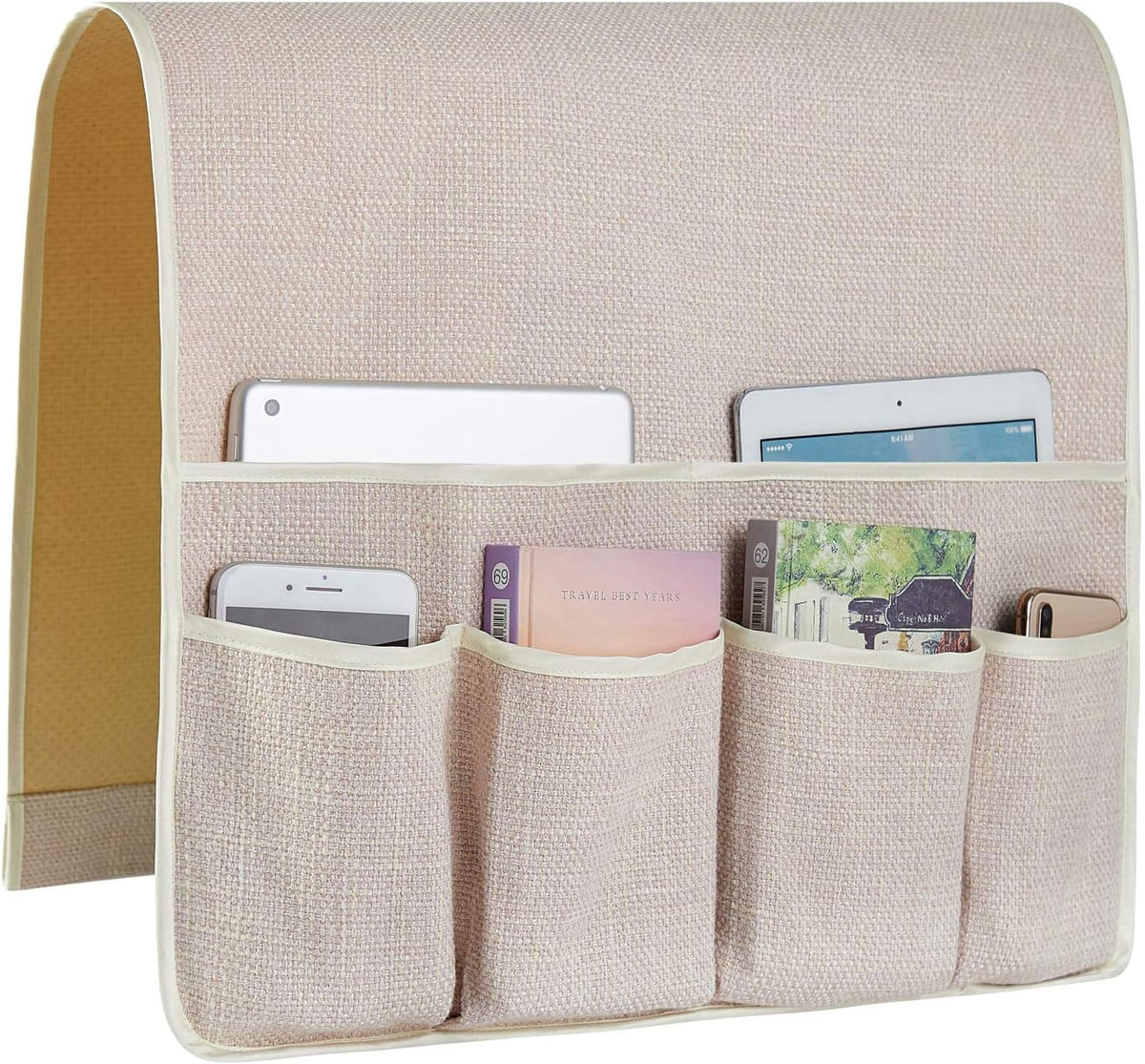 Sofa Armrest Organizer Non-Slip Arm Chair Hanging Caddy Remote Control Holder for Magazine,Tablet, Phone, Books, Glasses(GreenLeaf,13in)
