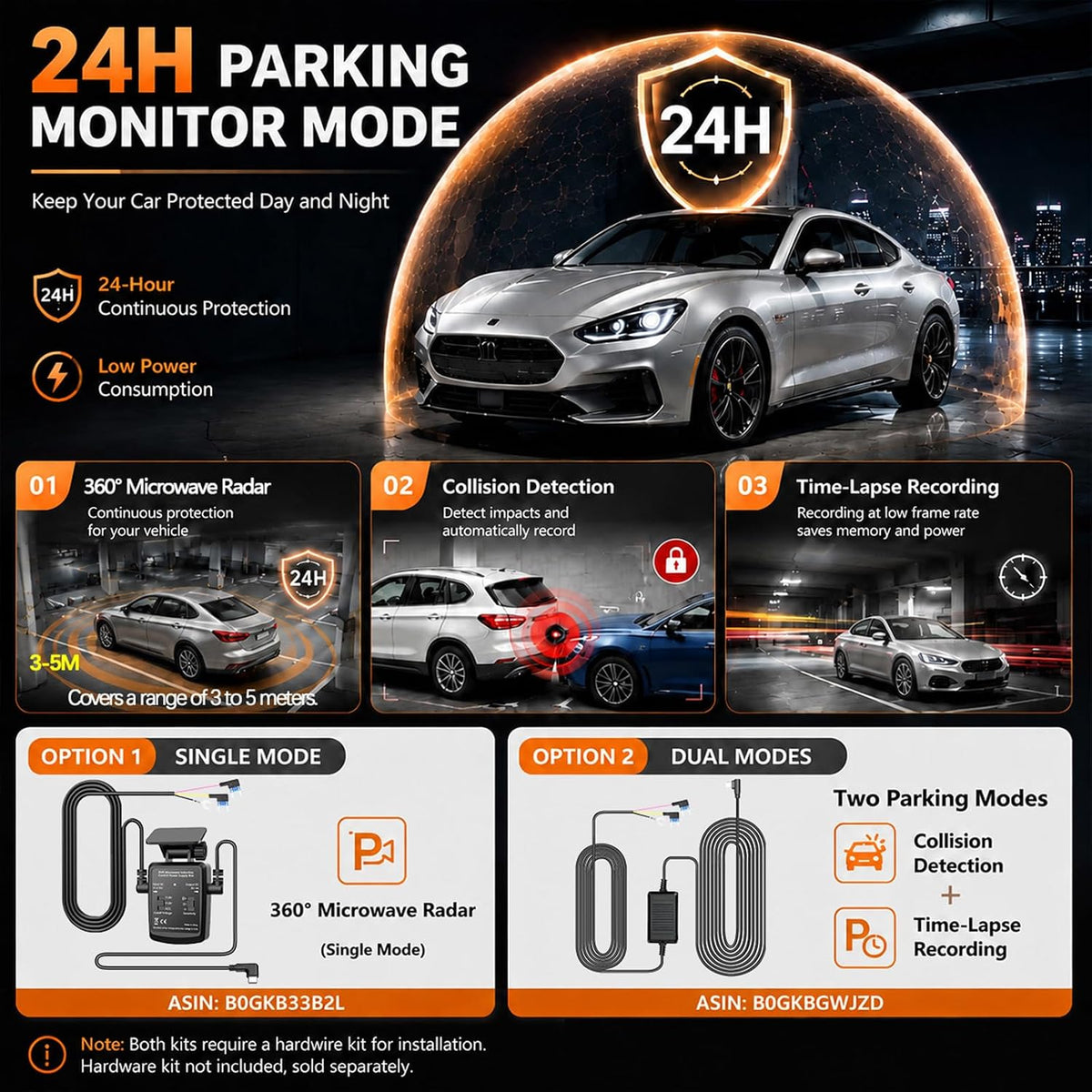M998-3K Dash Camera for Cars,360° View 3K Front +Rear&Left & Right 1080P x3, 4 Channel Dash Cam, Voice Control,WiFi & APP Control,8 IR Lamps Night Vision,Free 64GB SD Card,G-Sensor,Parking Mode
