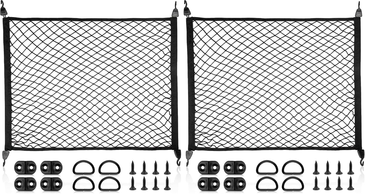 RED WOLF Elastic Cargo Net for SUV Rear Trunk Bed Netting Cover Net Stretchable Mesh Organizer 32" x 24" Stretch to 63"x43" with Fixing Hooks D-Rings Luggage Cover