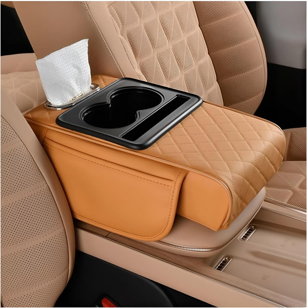 Zpana 4 in 1 Car Center Console Armrest Pillow, Memory Foam, Brown
