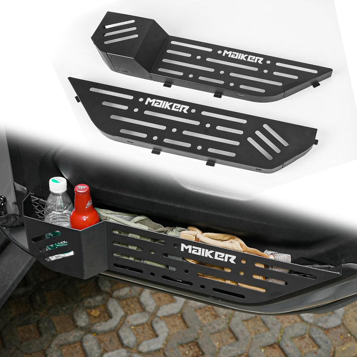 MAIKER Metal Rear Door Pocket Storage Box Compatible with 2018-2024 Jeep Wrangler JL JLU 4XE & 2020-2024 Gladiator JT, Molle Panels Door Organizer Replaces Sagging Nets, 2PCS