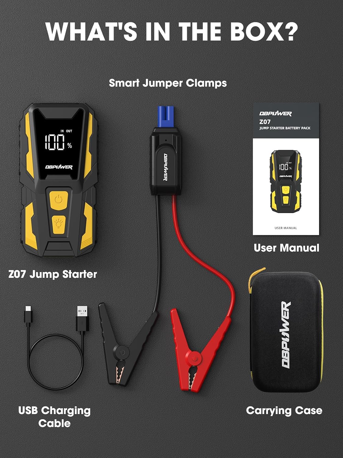 DBPOWER 5000A Jump Starter, 74Wh Car Battery Jump Starter for Up to 10.0L Gas and 8.0L Diesel Engine, 12V Portable Jump Box Battery Pack with Display, LED Light, Jumper Cables, and Storage Case
