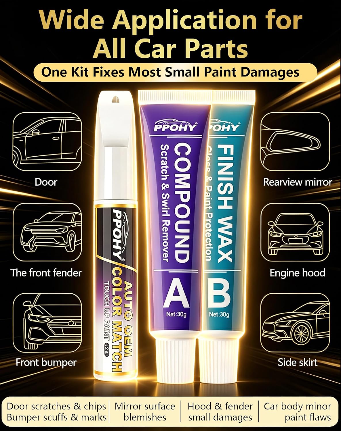 Azure Gray Metallic Tri-Coat(G4) Touch Up Paint for Ford with A/B Wax OEM Exact Match,Scratch Repair Kit,2-In-1 Tip/Brush,Quick Dry Anti-Rust Waterproof Paint F-150,Mustang,Explorer,Bronco