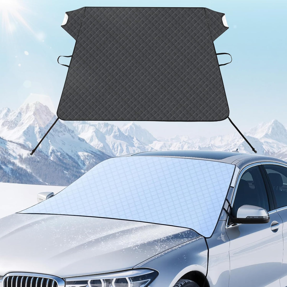 FLORICH Car Windshield Cover for Ice and Snow Heavy Duty 600D Oxford Fabric with Side Mirror Cover,Standard Winter Frost Hail Protector for Most Car, Truck, SUV, Van and MPV (66x 47Inch)
