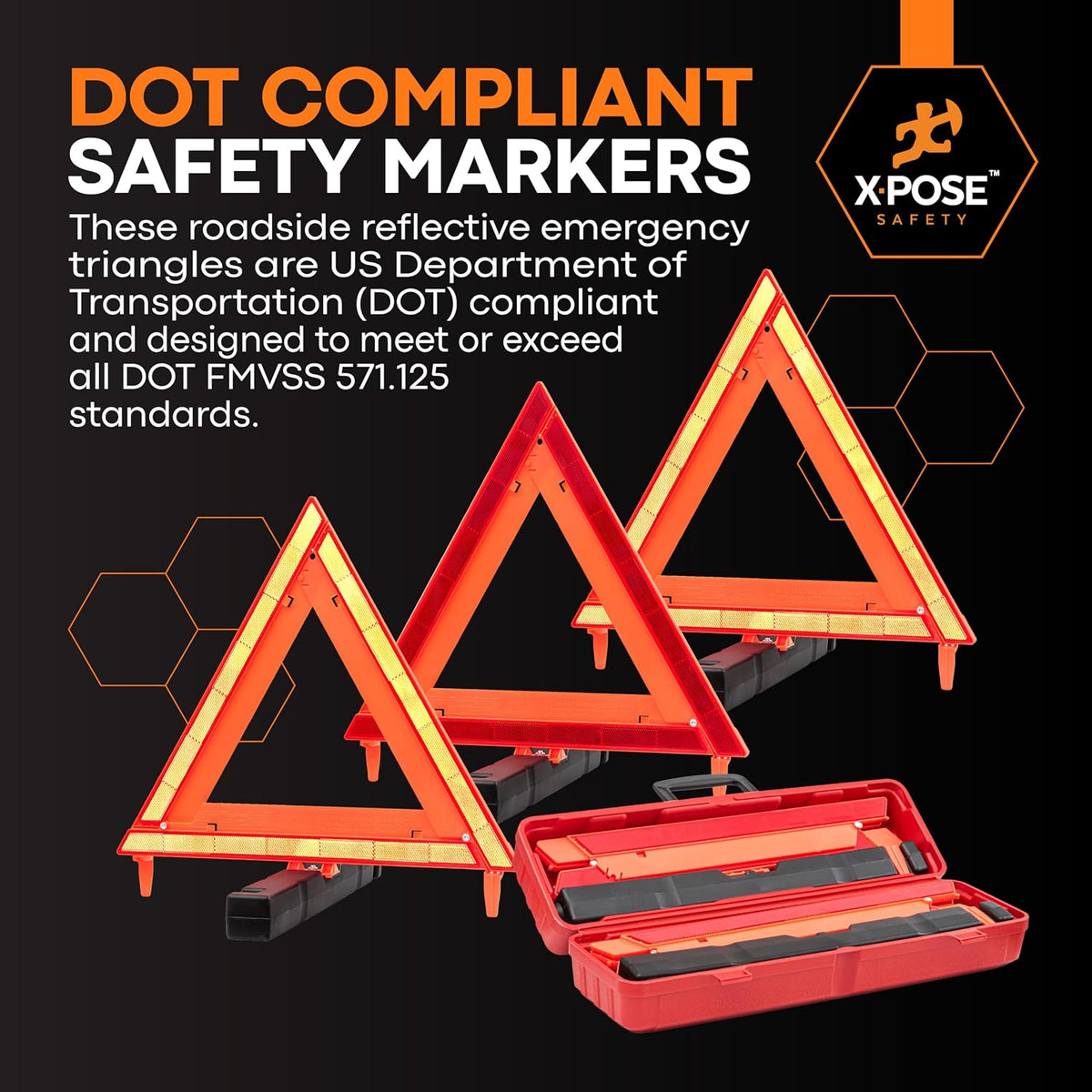 Xpose Safety Reflective Emergency Triangles – 6 Kits (18 Triangles) – DOT Approved Roadside Car Safety Warning Reflectors – Red & Orange Automotive Vehicle Hazard Visibility Markers