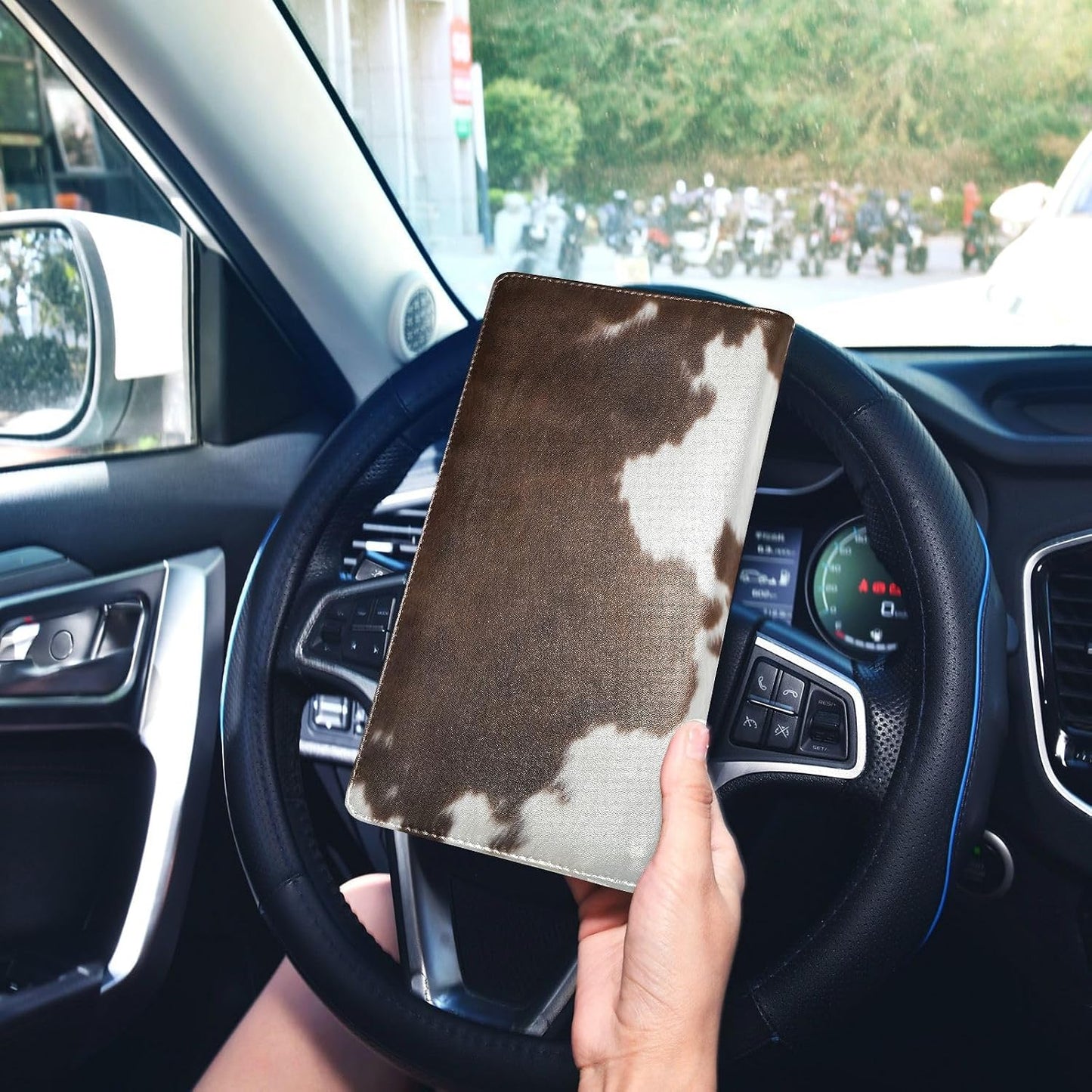 GuoChe Glove Box Organizer Car Registration and Insurance Holder Cow Print Texture Car Document Holder Auto Glove Compartment Essential