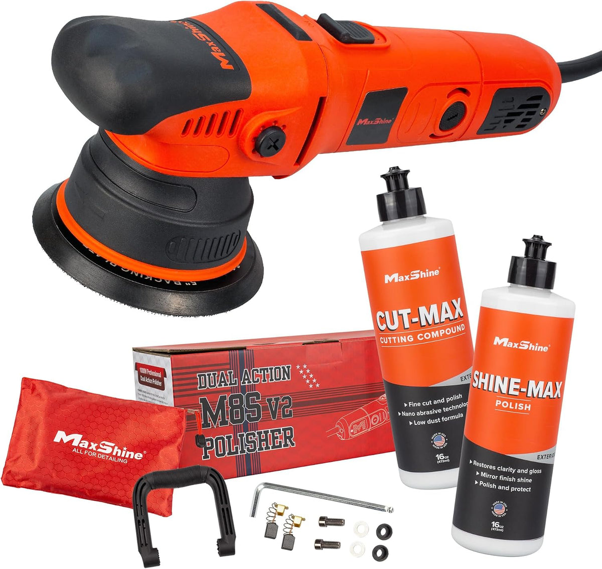Maxshine M8S V2 Dual Action Polisher – 8mm Throw Random Orbital Buffer, 1000W Detailing Machine with 5″ Backing Plate – 6-Speed, 5/16″ Thread for Car, Truck, SUV & Boat Paint Correction