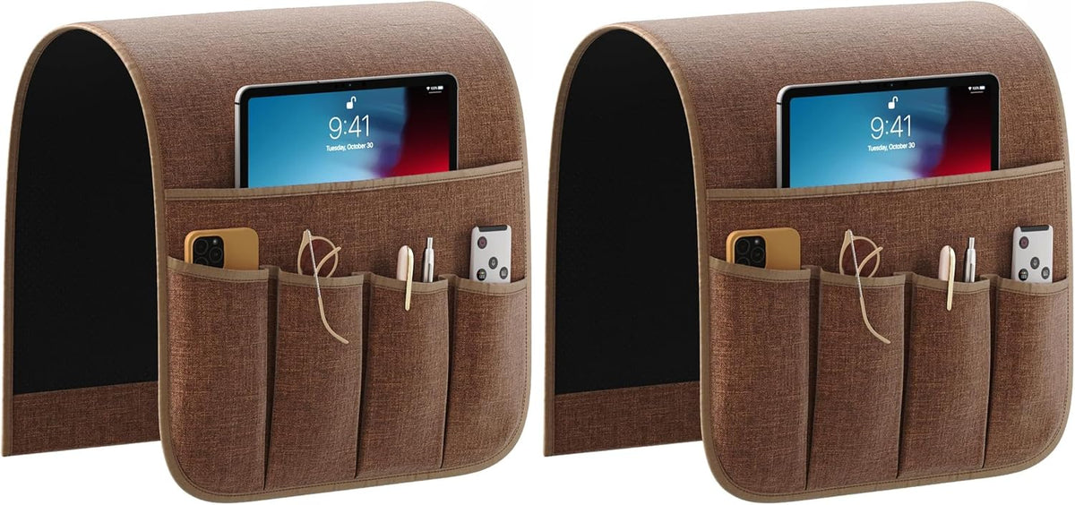 Sofa Armrest Organizer Non-Slip Remote Control Holders for Recliner Couch Chair Armchair Caddy with 5 Pockets for Table,Cell Phone,Ipad,Magazines,Books (Navyblue, 13 x 35 Inch)