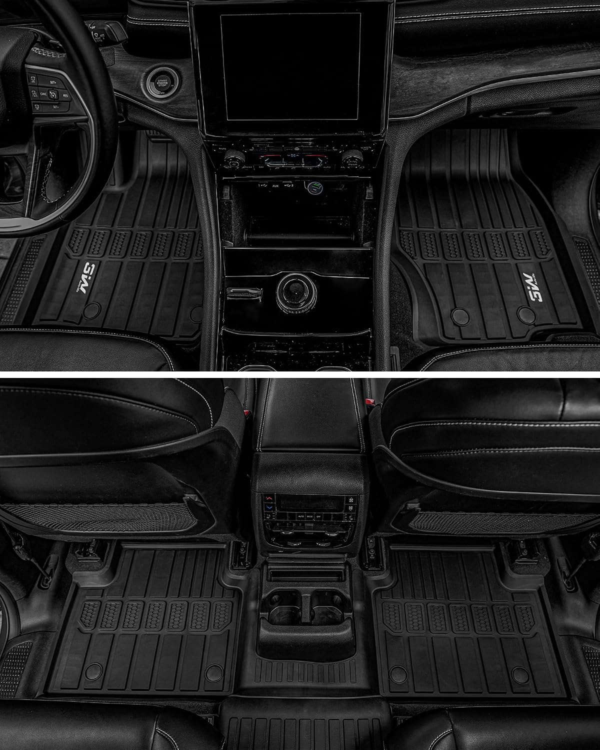 3W Floor Mats Fit for Jeep Grand Cherokee L 2021-2025 2026, TPE All Weather Custom Fit Floor Liner for 1-3 Rows Full Set Car Mats Black (Only for 6 Seater Without Center Console)