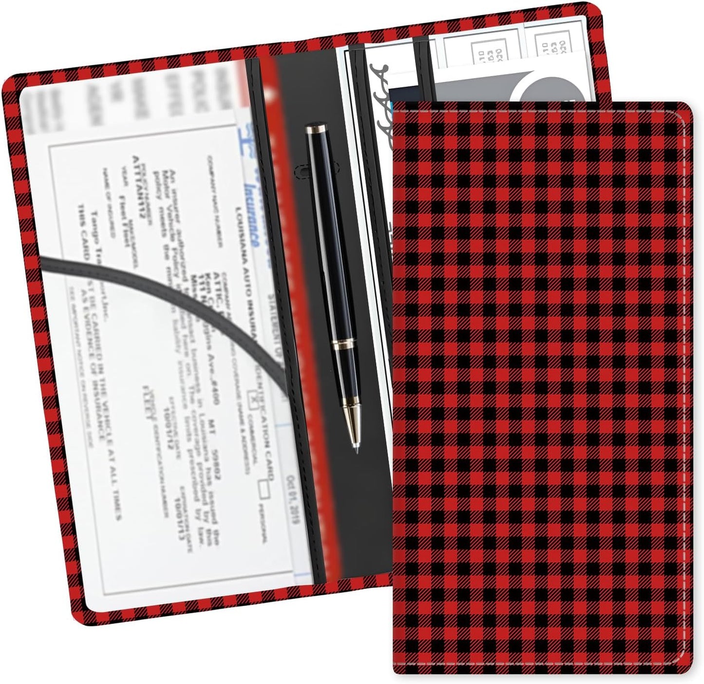 Leather Car Registration and Insurance Card Holder, Cute Car Accessories Vehicle Glove Box Car Organizer for Documents, Cards, License Luxury Black Leopard