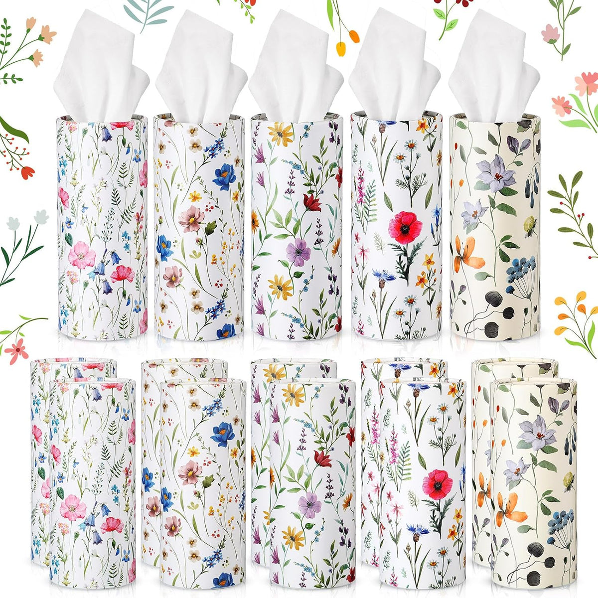 Cinnvoice 20 Pcs Fall Thanksgiving Car Tissues Cylinder with 3 Ply Facial Tissues Bulk Round Tissue Boxes Tubes Travel Tissue for Car Cup Holder Home Bathroom Office Accessories