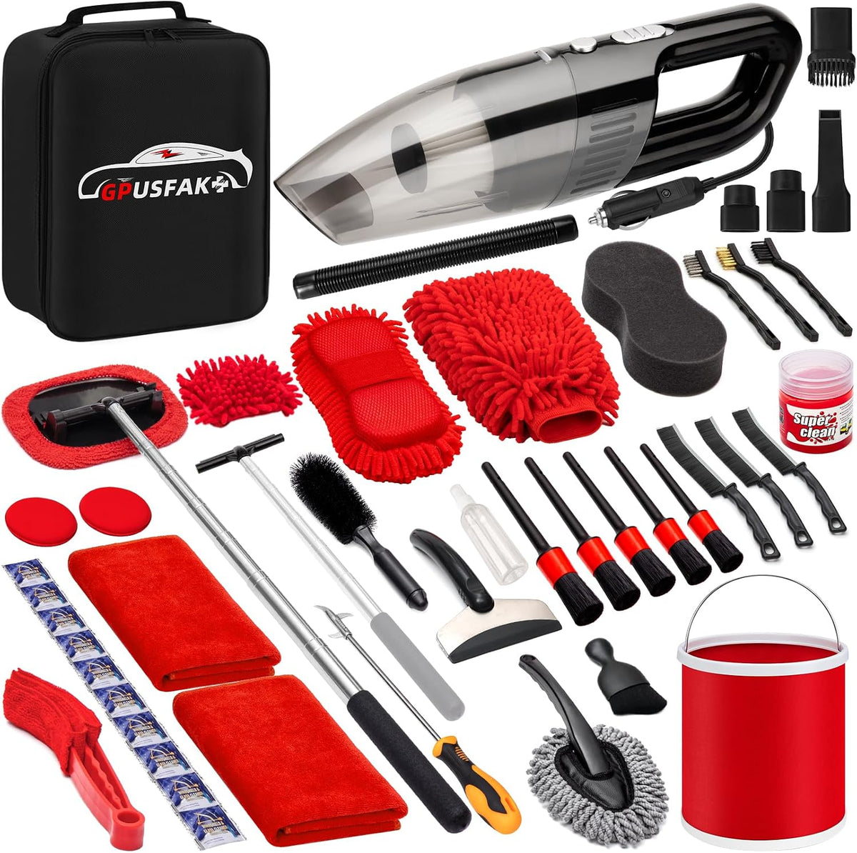 45Pcs Car Wash Cleaning Kit with High Power Handheld Vacuum Windshield Cleaning Tool with Side Mirror Squeegee Detailing Brushes Tire Brush Towels Complete Detailing Set for Car