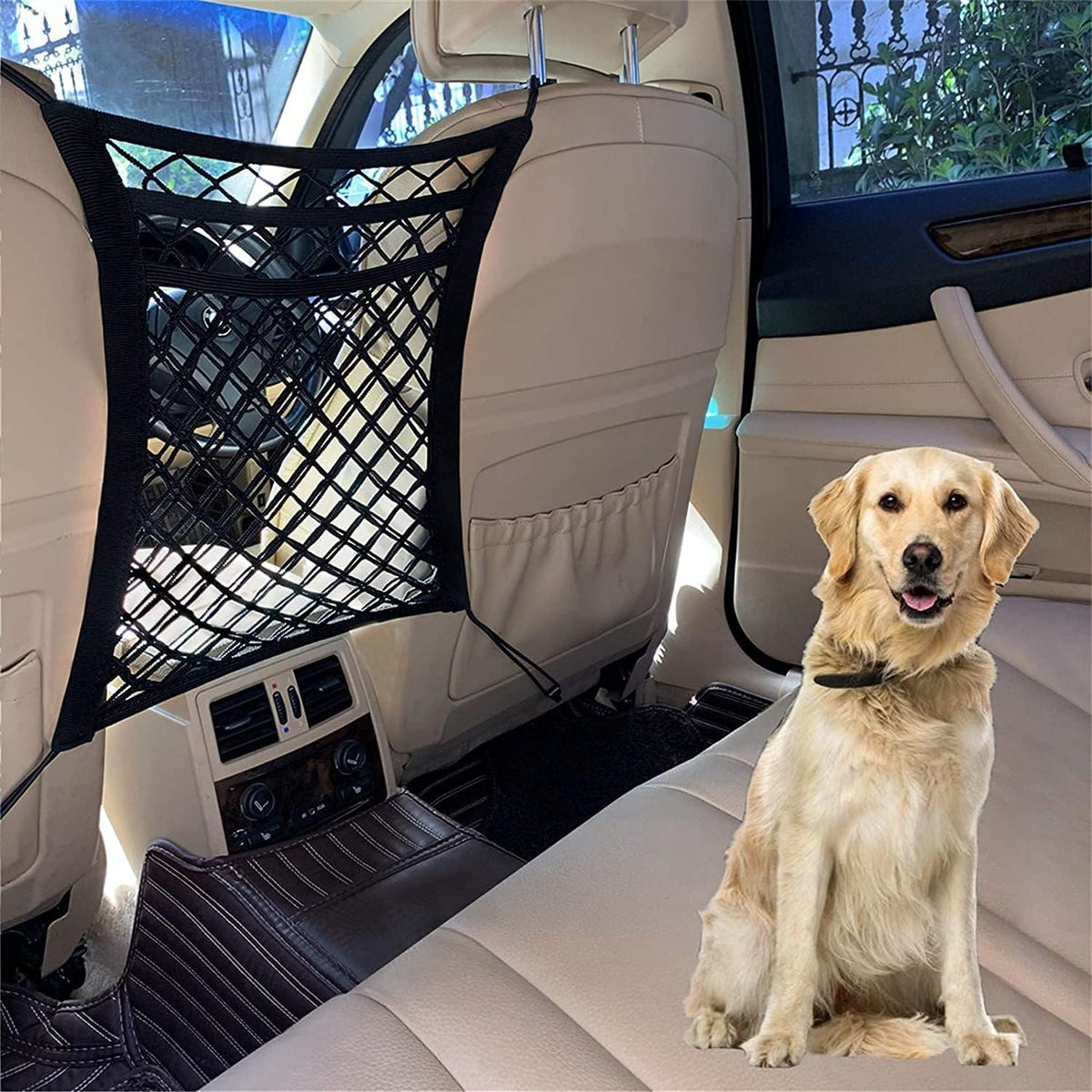 DYKESON Dog Car Net Barrier with Mesh Organizer, Pet Divider for Cars, SUVs