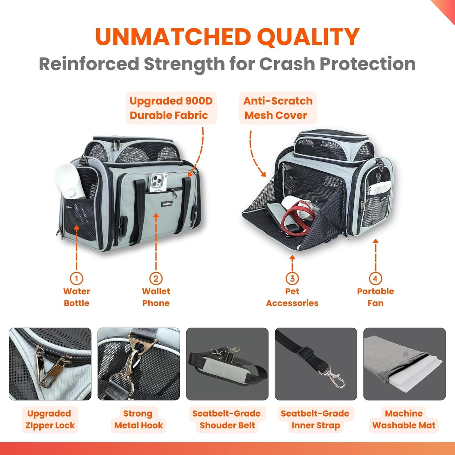 Crash-tested Top and Side Expandable Cat Carrier Large & Small Dog Car Seat - CPS Certified for Crash Protection & Safe Pet Travel (20x13x13)