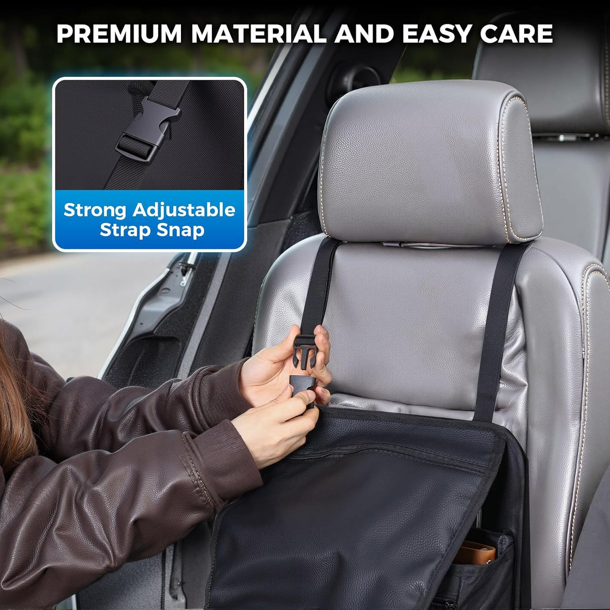 Tsumbay 2-in-1 Car Seat Organizer for Front Seat, Hanging Car Organizer with Laptop Compartment, Tablet Holder & Adjustable Shoulder Strap, Heavy-Duty Oxford Leather Office Organizer for SUV,Truck,Van