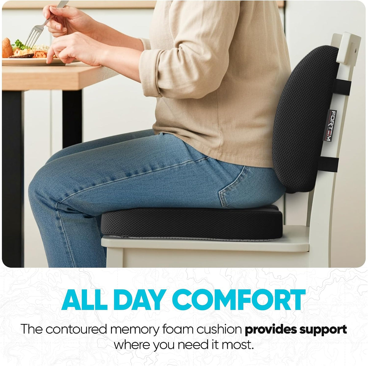 FORTEM Seat Cushion, Office Chair Cushion, Lumbar Support Pillow for Office Chair, Memory Foam Car Seat Cushions, Sciatica Coccyx Tailbone Pain Relief, Cushions for Back Support, Washable, Non Slip XL