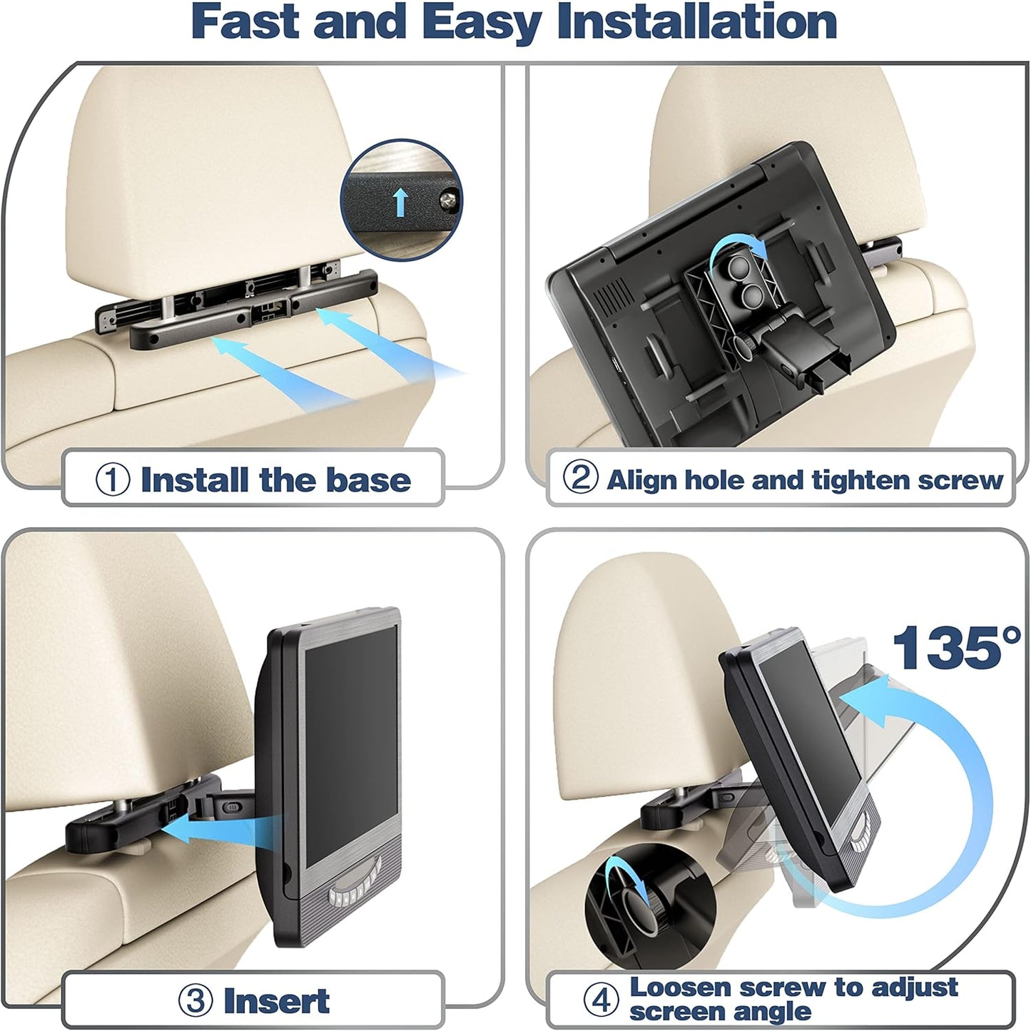 Portable Car DVD Player for Backseat, 12" 1080P HD Screen Travel Entertainment System with HDMI Input, Support Phone/Game Console, Dual Headrest Mount for Kids Long Road Trip