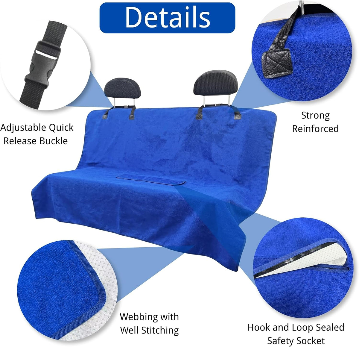 Waterproof Car Seat Cover for Front Seats, Protector for Cars SUVs Trucks, Sweat Towel Seat Covers Bucket for Gym,Workout,Beach,Hiking,Running(Blue,Rear Bench Seat Towel)