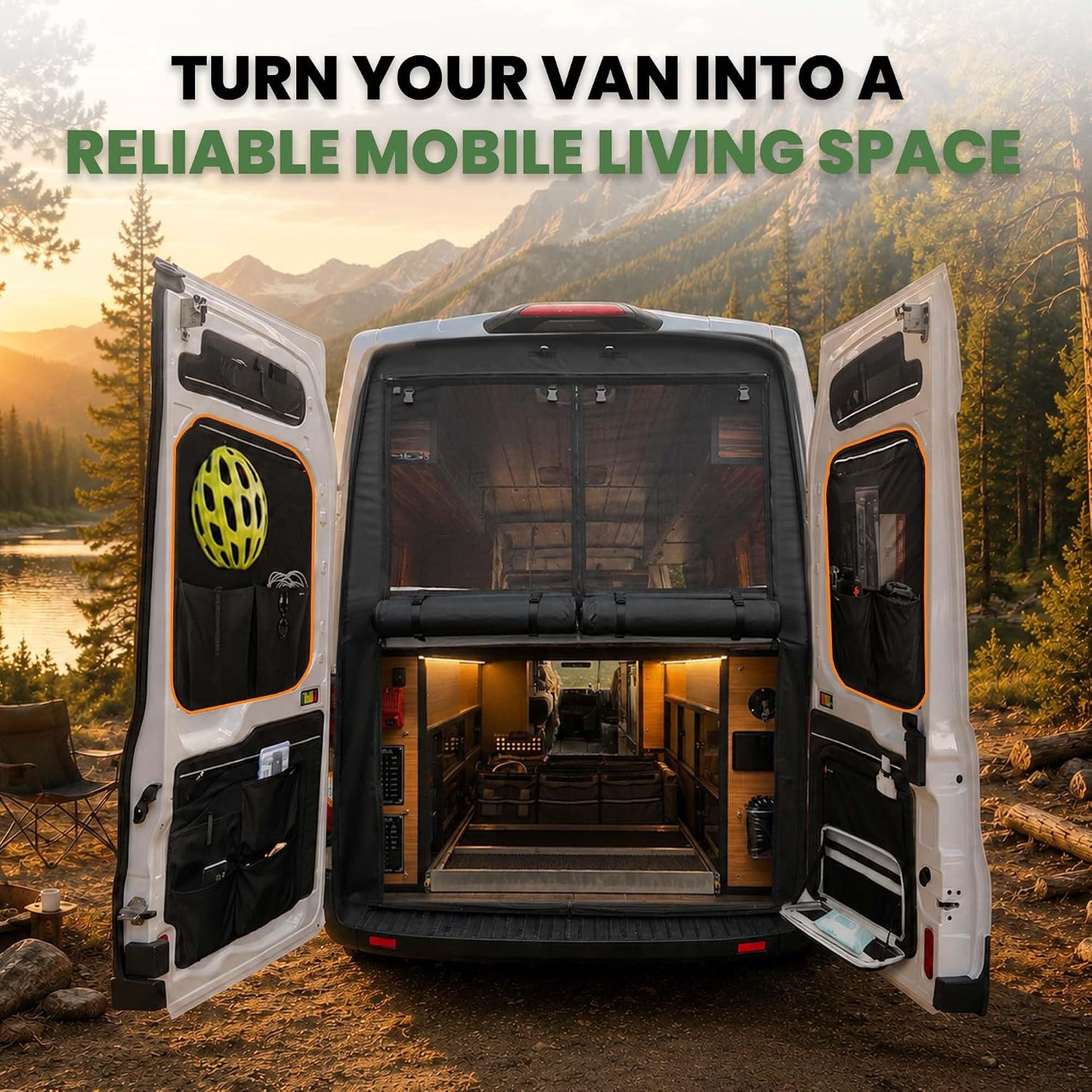 MELIPRON Rear Door MIDDLE Storage Panels Fit for Ford Transit High/Mid Roof | 150 250 350 2015-2026 Models, Pair of Modular Bags, Extra Storage Capacity, Space-Saving Design, Ideal for Van Organization