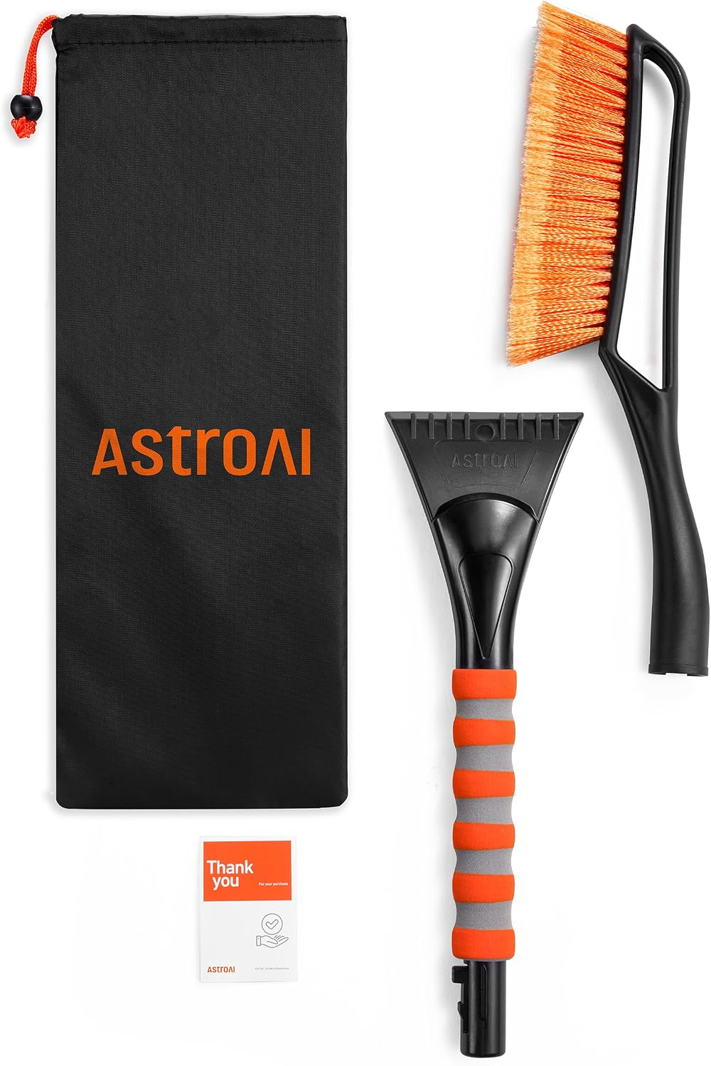 AstroAI 27" 2-in-1 Detachable Snow Brush & Ice Scrapers for Car Windshield | Snow Removers with No-Scratch Bristles, Ergonomic Handles & Easy Storage, Winter Accessories for Cars, SUVs, Trucks (Orange)