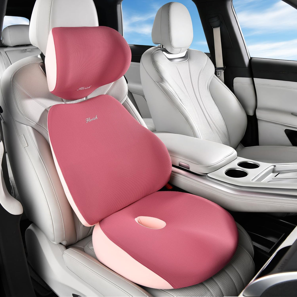 FLORICH Car Seat Cushion and Lumbar Support Pillow, Ergonomic Memory Foam Driving Seat Cushions for Back & Sciatica Pain Relief, Non-Slip Cushion for Car, Office, Truck, Wheelchair, Gaming Chair-Pink