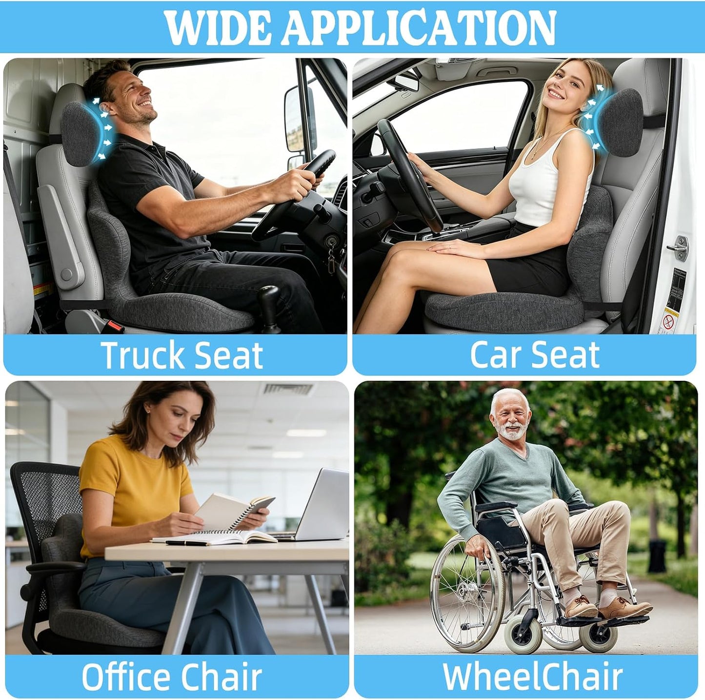 3-in-1 Memory Foam Seat Cushion & Headrest Pillow with Lumbar Support L-Shaped Ergonomic Driver Seat Cushions Design for Sciatica and Tailbone Pain Relief Comfort for Car,Truck,Chair