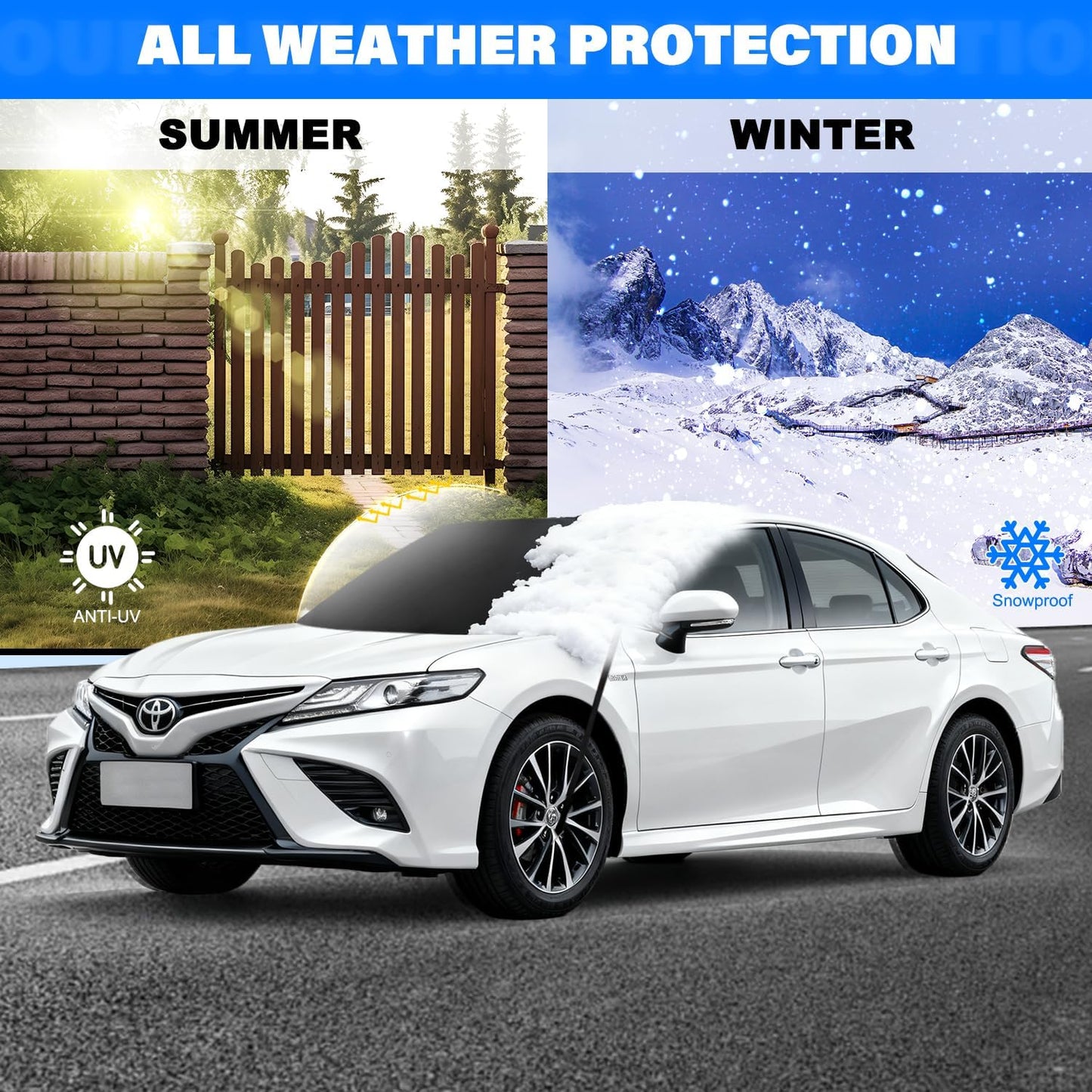 Windshield Cover for Ice and Snow,Heavy Duty 600D Oxford Fabric,Snow Windshield Cover for Car,Trucks, SUV,MPV,Van,Standard Winter Frost Hails Windshield Protector Blanket,X-Large,72/57Wx50D Inch