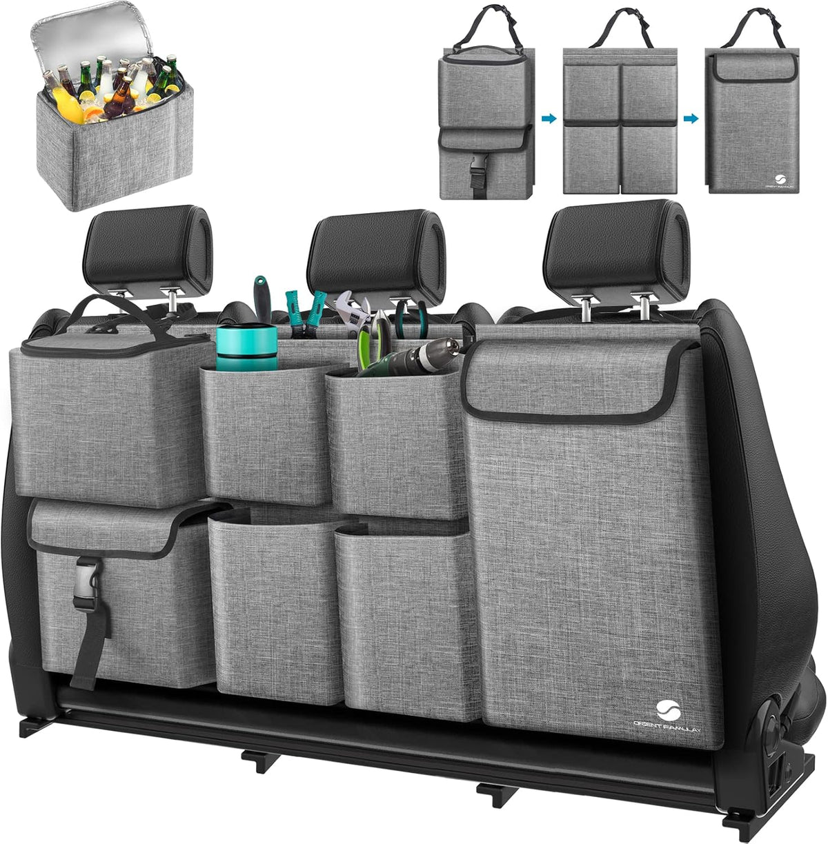 ORIENT FAMULAY Hanging Car Trunk Organizer with Cooler, Large Pockets, Zippers Detachable Seat Back Waterproof Car Storage Trunk Organizer for Jeeps, SUVs, Black