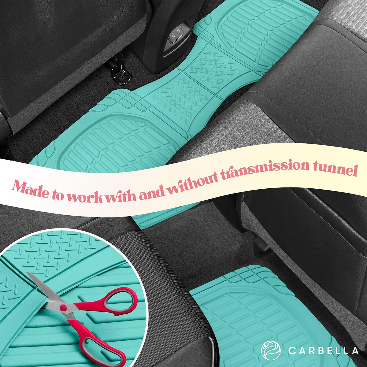 CARBELLA Heavy Duty Rubber 4-Piece Teal Car Floor Mats - Universal Trimmable All-Weather Car Accessories - Girl Car Accessories for Women & Cute Car Mats for Women for Girly Car Decor, Truck, & SUV