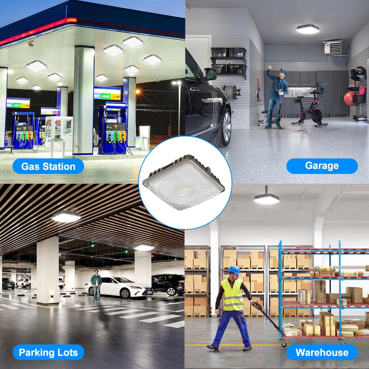 LED Canopy Light 60W, 9000LM LED Canopy Lights Outdoor, 5000K Daylight Square Canopy Gas Station Light for Carport Shop Garage Warehouse Porch Hotel Building Entrances UL Listed, 4 Pack