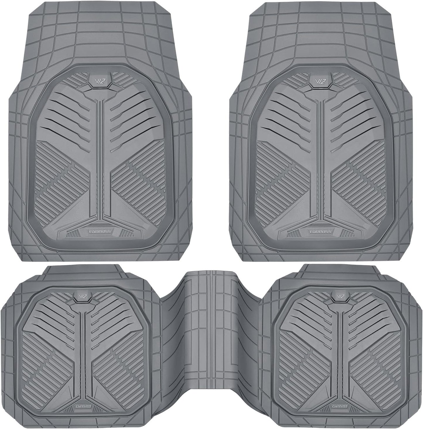 CAR PASS Heavy Duty Rubber Car Mats with Cargo Liner, Deep-Dish Car Floor Mats and Trunk Mat All Weather, Universal Trim-to-Fit for SUVs Trucks Sedans, Waterproof Anti-Slip, Trimmable V12 Black