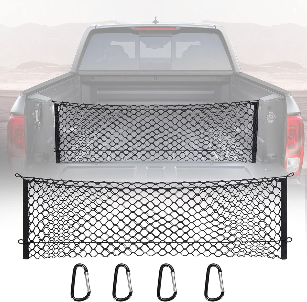 MICTUNING 2-Layer Heavy Duty SUV Truck Cargo Net, 44 x 15 Inch Universal Bed Net with Hooks, Adjustable Highly Elastic Storage Organizer Mesh Net Compatible for Pickup Truck SUV