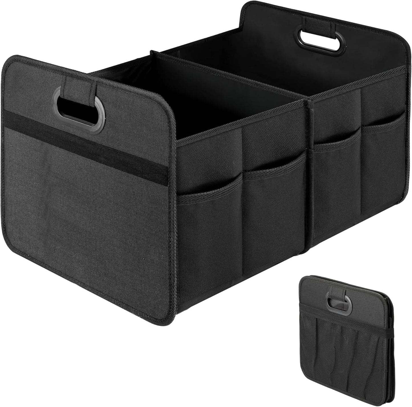 Simple Deluxe Car Trunk Organizer, 2 Compartments Collapsible Trunk Storage, Anti-slip Design, Made of Waterproof 600D Oxford Polyester, Suitable for SUV, Minivan, Truck, Standard Size, Black New