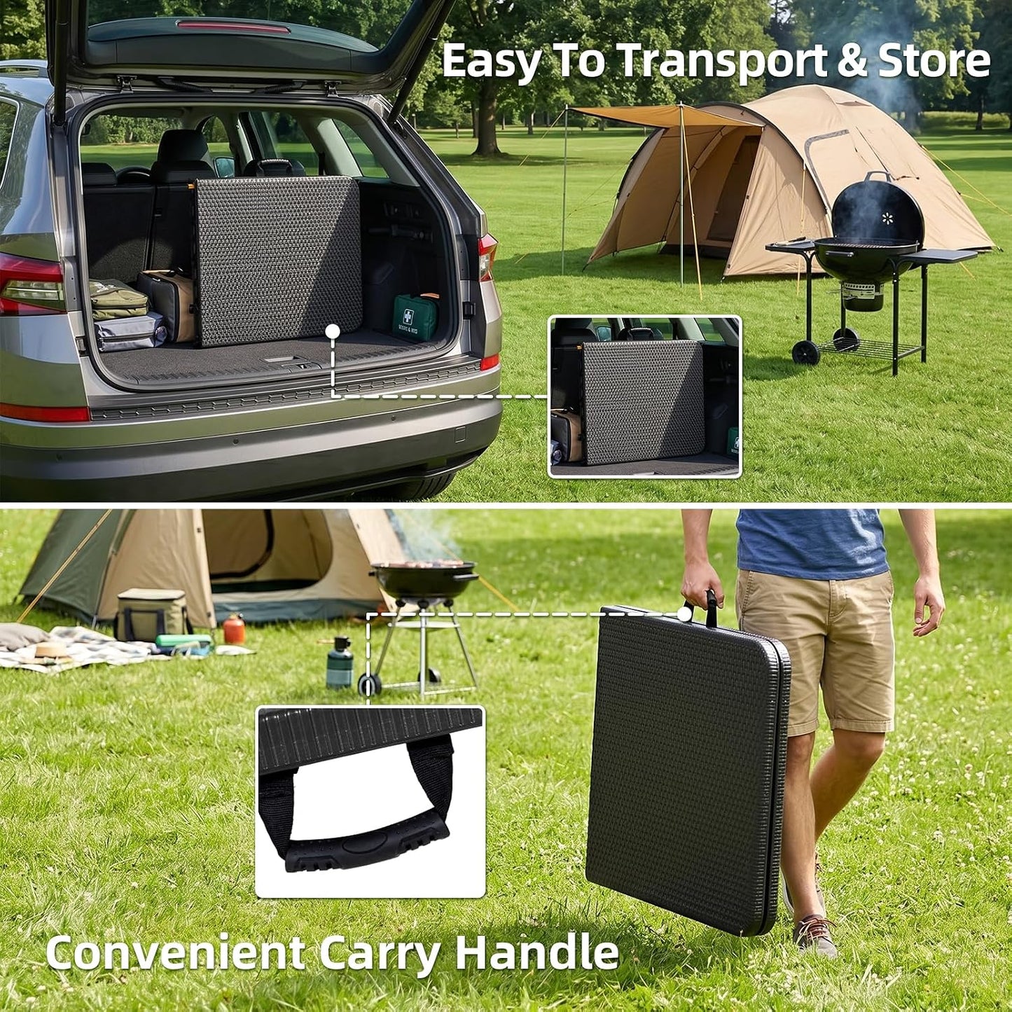 6FT Folding Table Portable Plastic Table with Carry Handle Fold-in-Half Utility Foldtable Table Black Ratten for Outdoor Party,Dining,Wedding,Camping,Picnic,Events