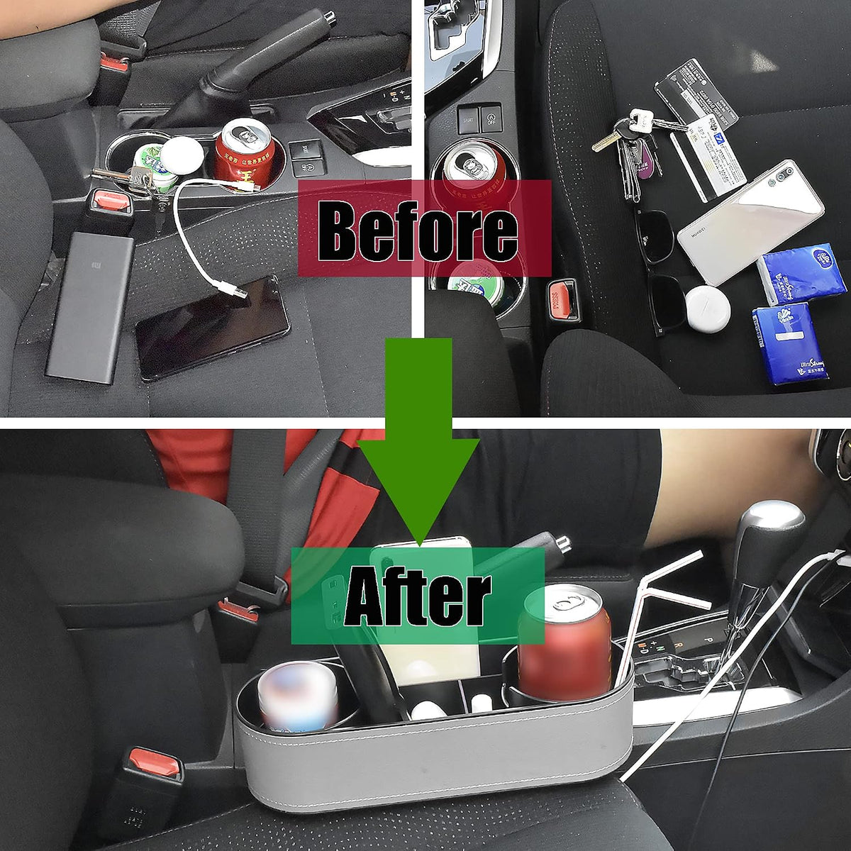 IOKONE Console Side Pocket, Cup Holder for Car, Easy Install, Slim Gray