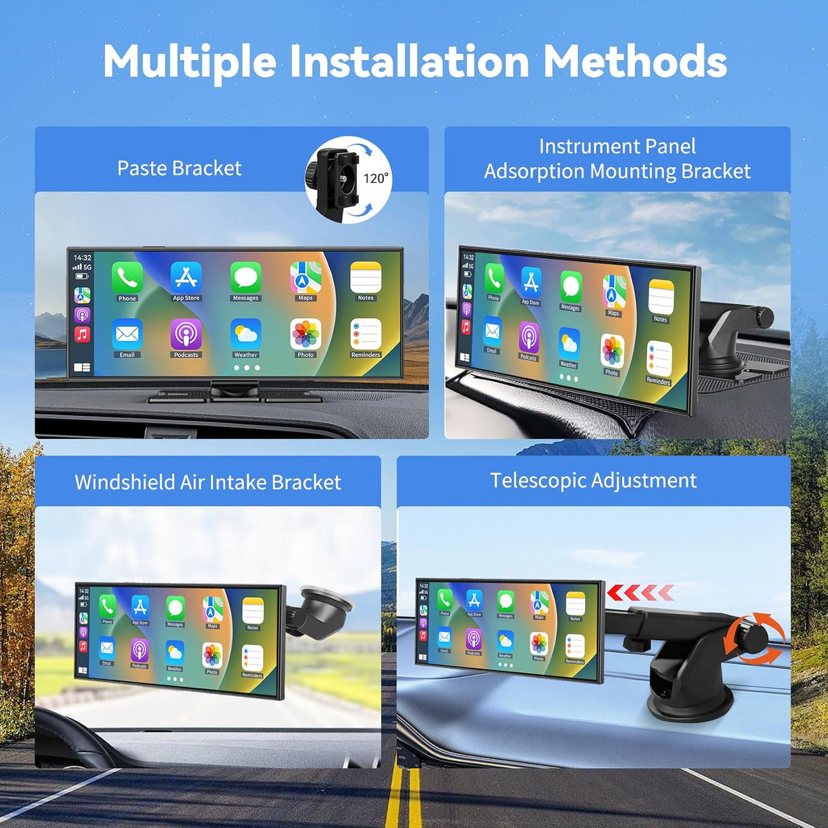 11.5" Extra Large Wireless Apple CarPlay Screen for Car, 4K Portable Car Play Screen & Android Auto HD Touch Screen, Dash Cam Front and Rear, App Control, Mirror Link, Voice Control