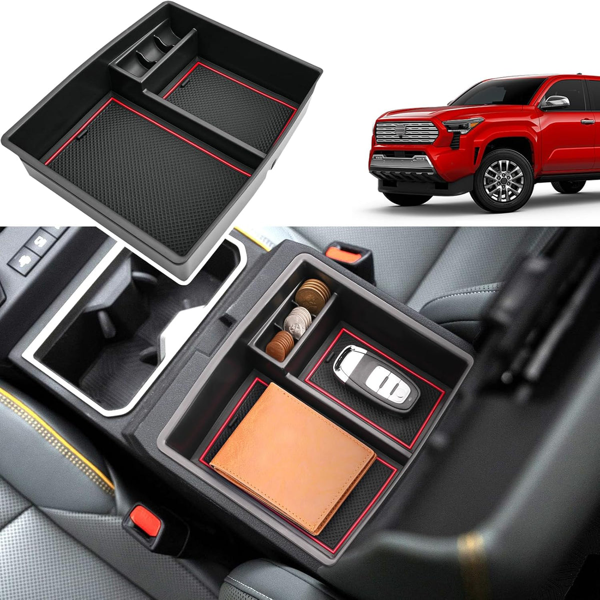 2024 2025 2026 Tacoma Accessories Center Console Organizer for Toyota Tacoma (SR5/TRD Off-Road/TRD Sport/TRD Pro/Limited/Trailhunter) Durable ABS Plastic 2025 Tacoma Console Tray Insert (Black)