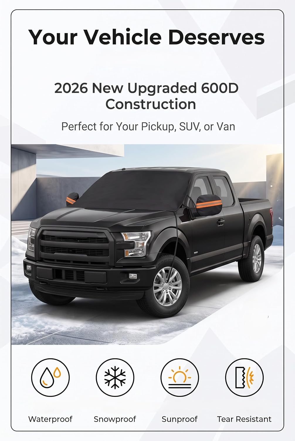 600D Oxford Windshield Snow Cover Hail-Resistant for SUV Pickup Mini Van