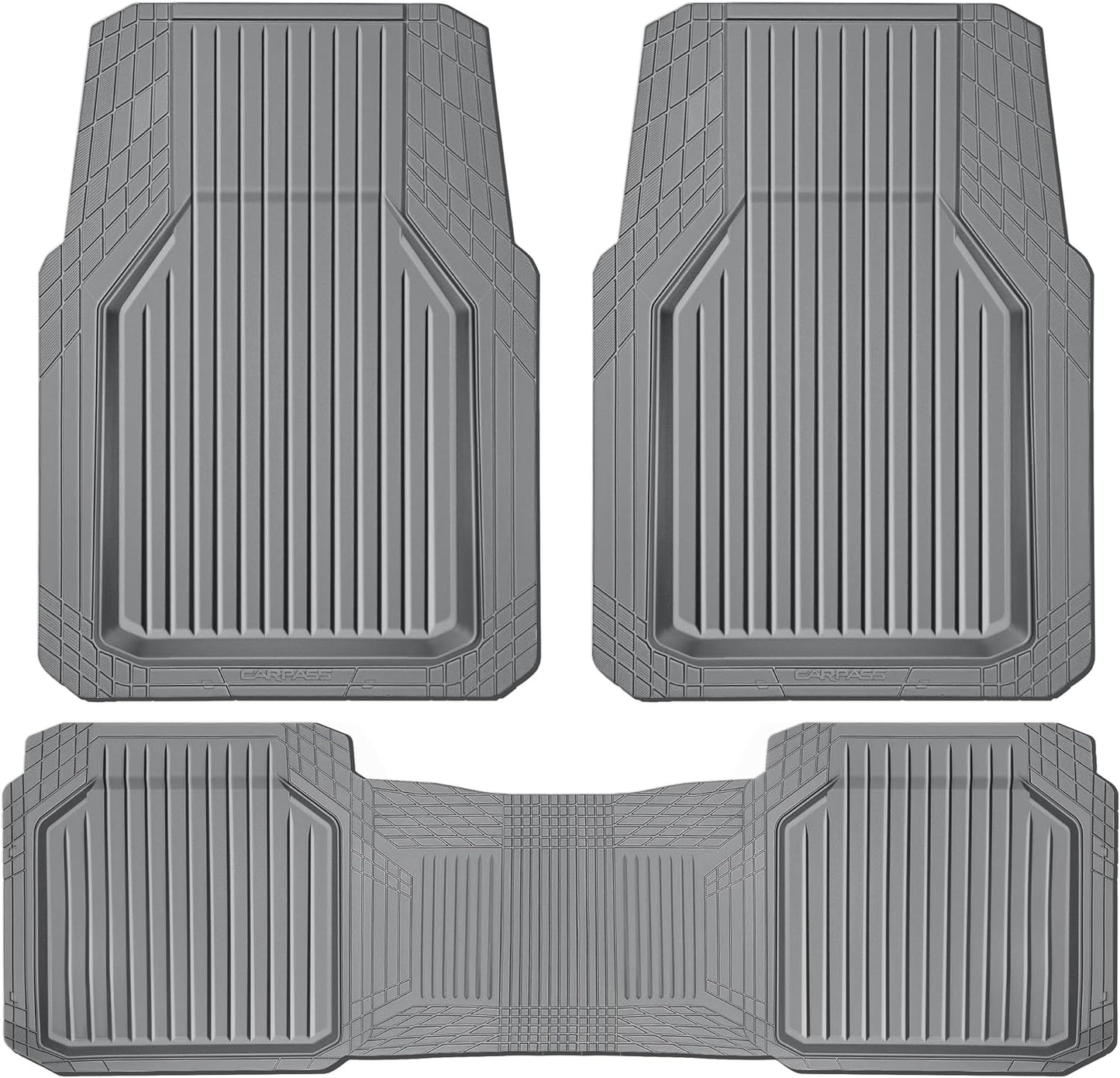 CAR PASS Heavy Duty Rubber Floor Mats for Car, Waterproof Liner Deep Dish Car Mats Full Sets, Universal Trim to Fit for SUV Truck Sedans Vans, All Weather Automotive Floor Mats 3pcs, Solid Beige