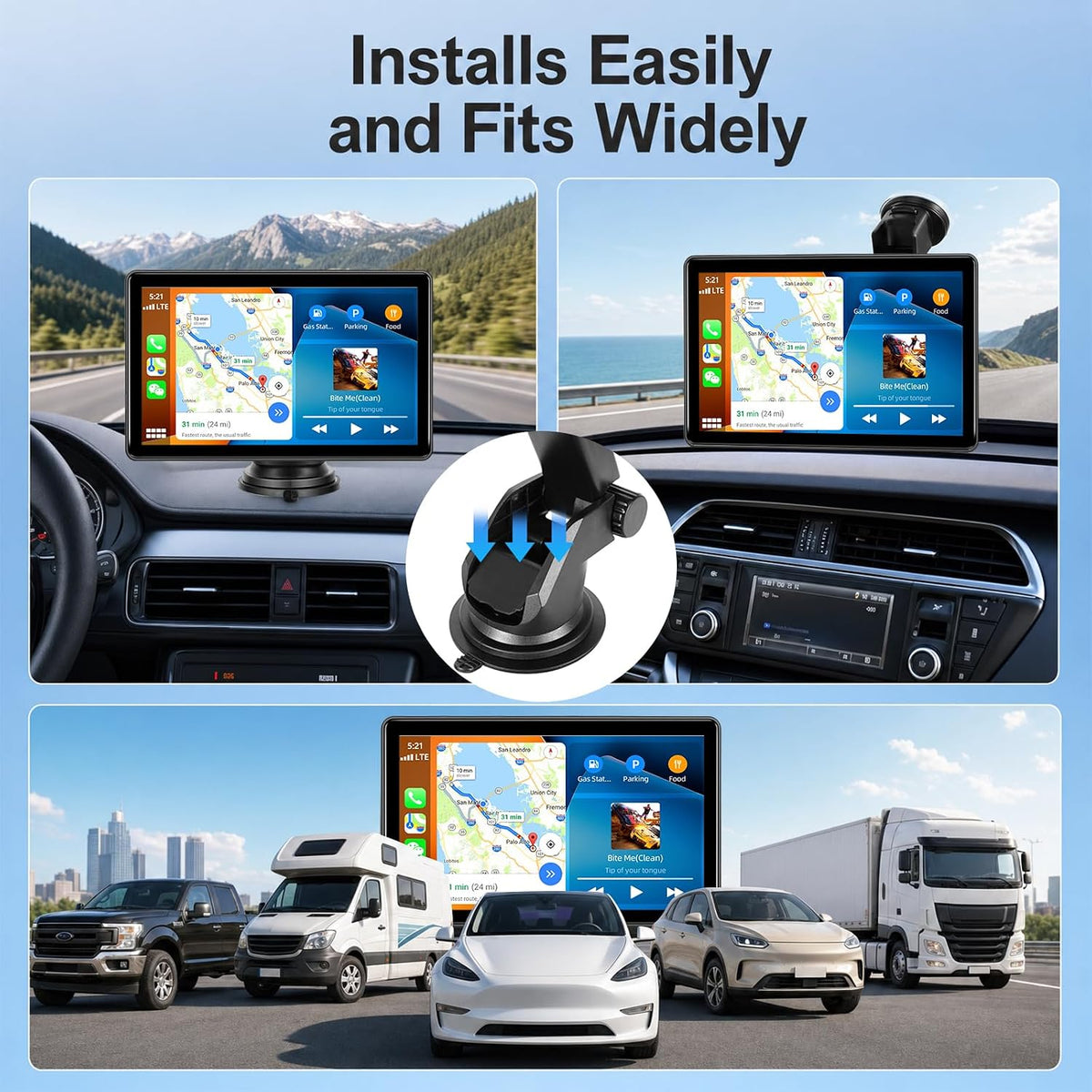 Wireless Carplay Screen for Car, 7'' HD 1280 * 720 Portable Touchscreen Car Stereo for Apple CarPlay and Android Auto with Mirror Link, Bluetooth, TPMS, FM Transmitter for All Vehicle
