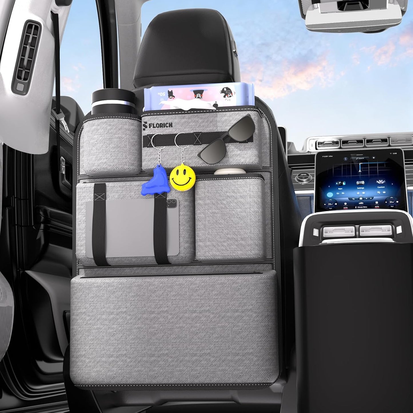 FLORICH 2 Pack Car Backseat Organizer and Trash Can 2-in-1, Premium Hanging Front and Seat Back Organizer, Waterproof Organizer Storage Upgraded for Car Truck SUV
