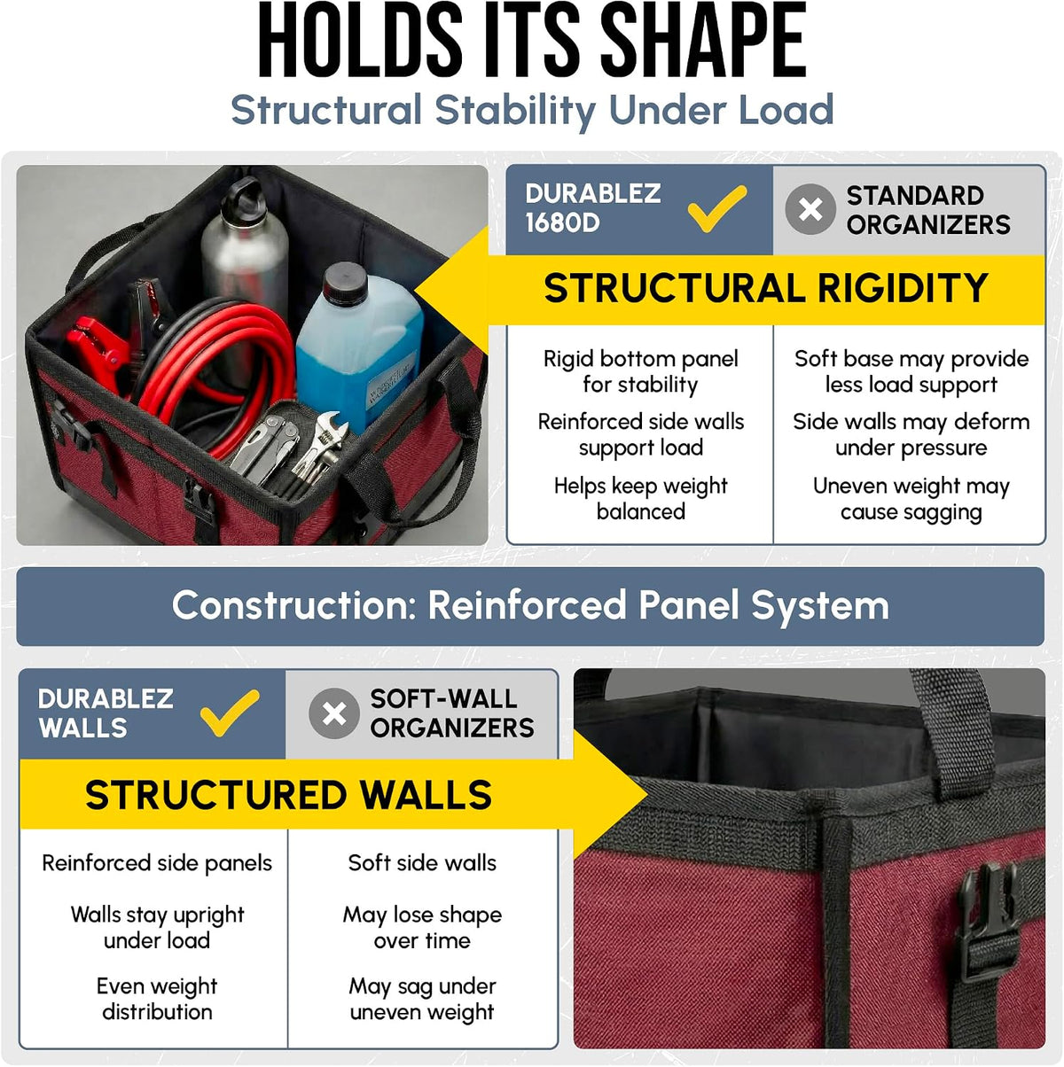 4-Section Trunk Organizer for SUV, Truck, Van, Sedan – Modular Extra Large Cargo Bin, Detachable Car Trunk Storage with Dividers, Collapsible Auto Organization System – Cherry