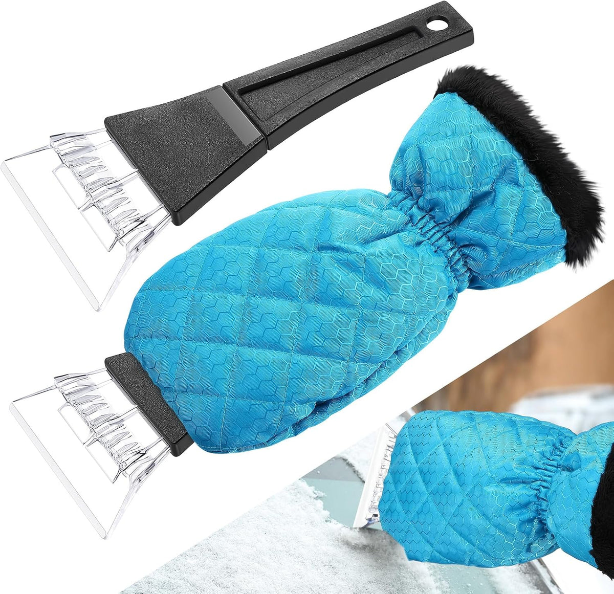 WILLBOND Ice Scraper with Glove Waterproof Ice Scrapers for Car Windshield No Scratch Comfortable Removal Snow Mitt Glove Windproof Warm for SUV Vehicle Truck Snow Quickly Removal