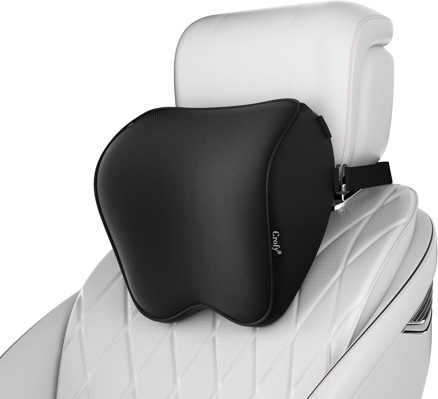 Crofy 2-Pack Car Neck Pillow, Headrest Pillow with Adjustable Strap, Gray | Soft Memory Foam; Ergonomic Design Fits Most Car & Office Chairs; Breathable Removable Pillow Cover Is Machine Washable