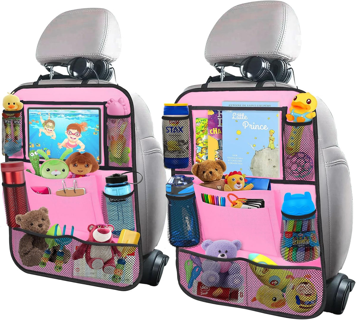 Backseat Car Organizer w/ 10 Storage Pockets 11" Tablet Holder, 2 PCS Gray