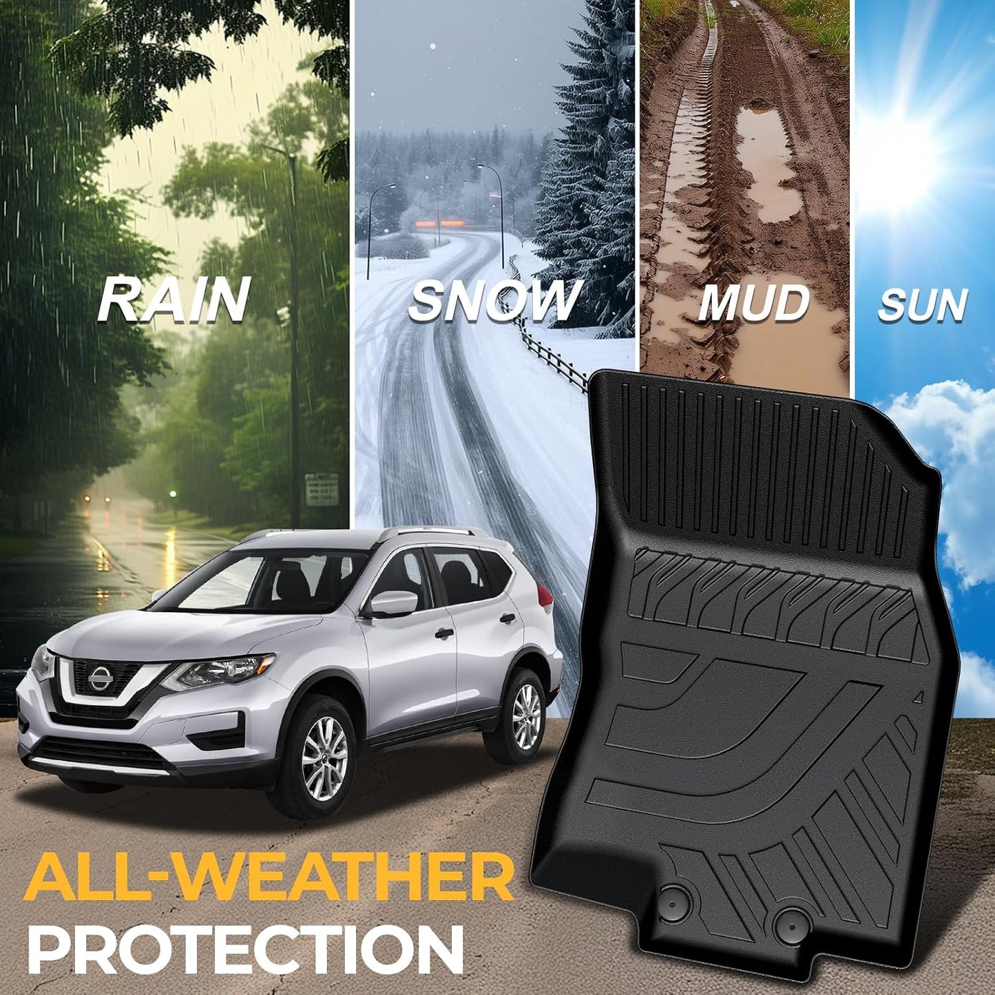 Floor Mats for Nissan Rogue 2014-2020, All Weather Floor Mats Trunk Cargo Liner and Door Sill Guards Accessories, Full Coverage Set (Not for Sport)