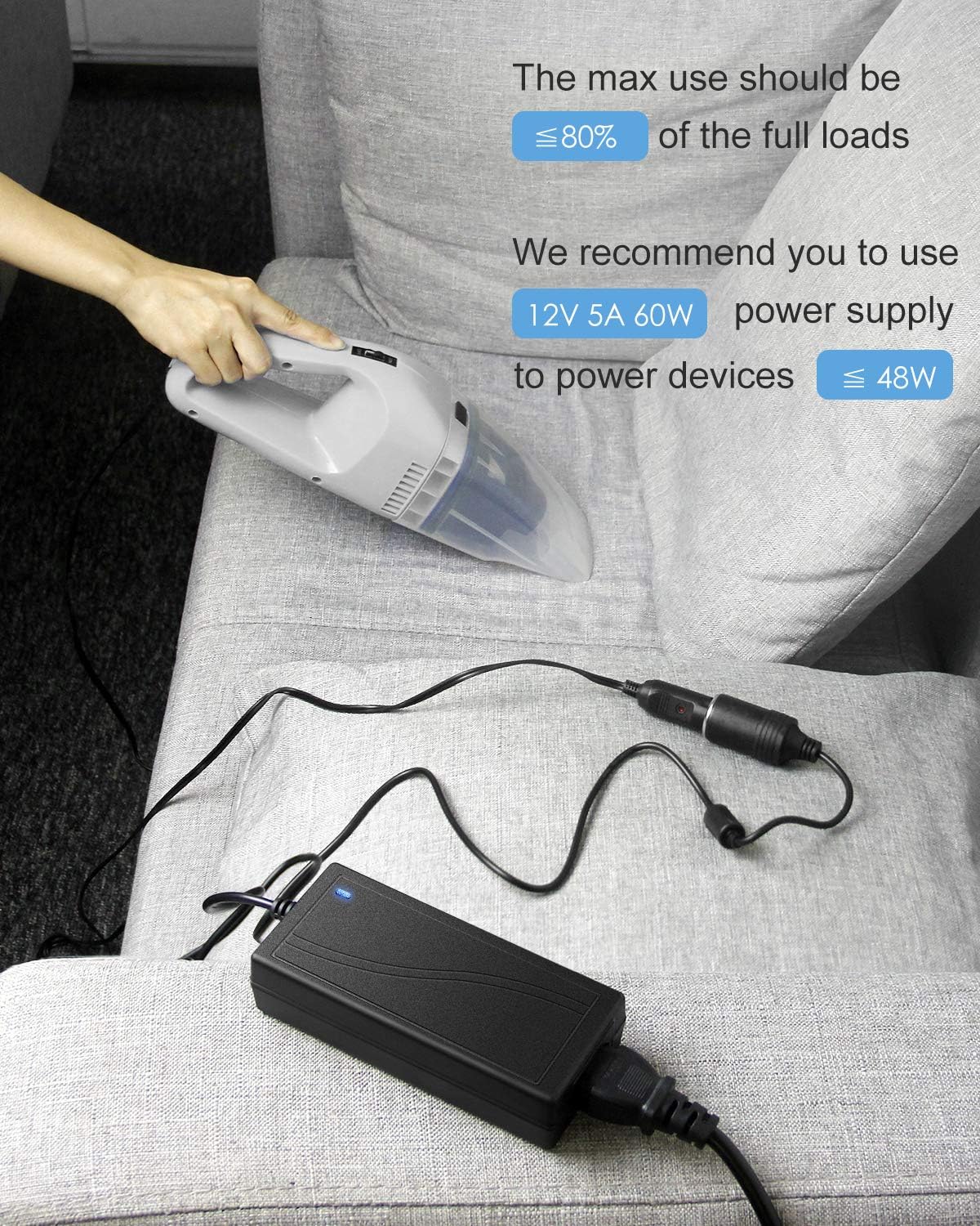 ALITOVE AC to DC Converter 12V 5A 60W 110V to 12V Converter Cigarette Lighter Adapter to Wall Plug 120V AC to DC Adapter for Small Car Vacuum Massager Fan MP3 Car Charger and Other Devices Under 60W