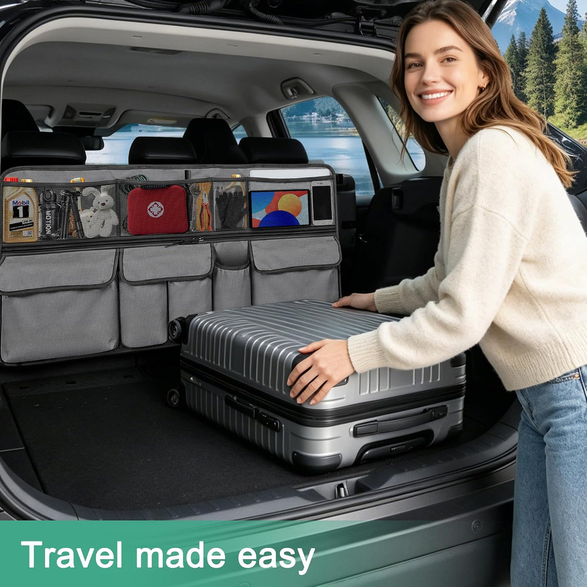 Car Trunk Organizer Foldable Cargo Storage for Forester with Pocket