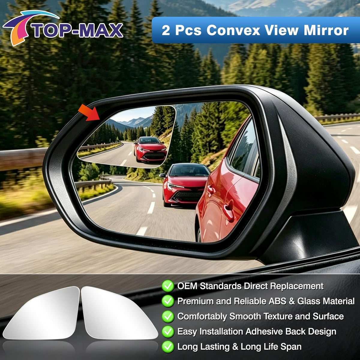 TOP-MAX Blind Spot Mirror Compatible with Toyota Camry 2018-2025 Corolla 2019-2025 Prius 2016-2022, Custom Fitted Convex Stick On Rear View Mirror for Side Mirror Extended View, 2 Pack (Left & Right)
